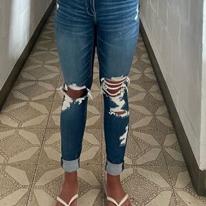 American Eagle Outfitters Blue Skinny Jeans with Distressed Details